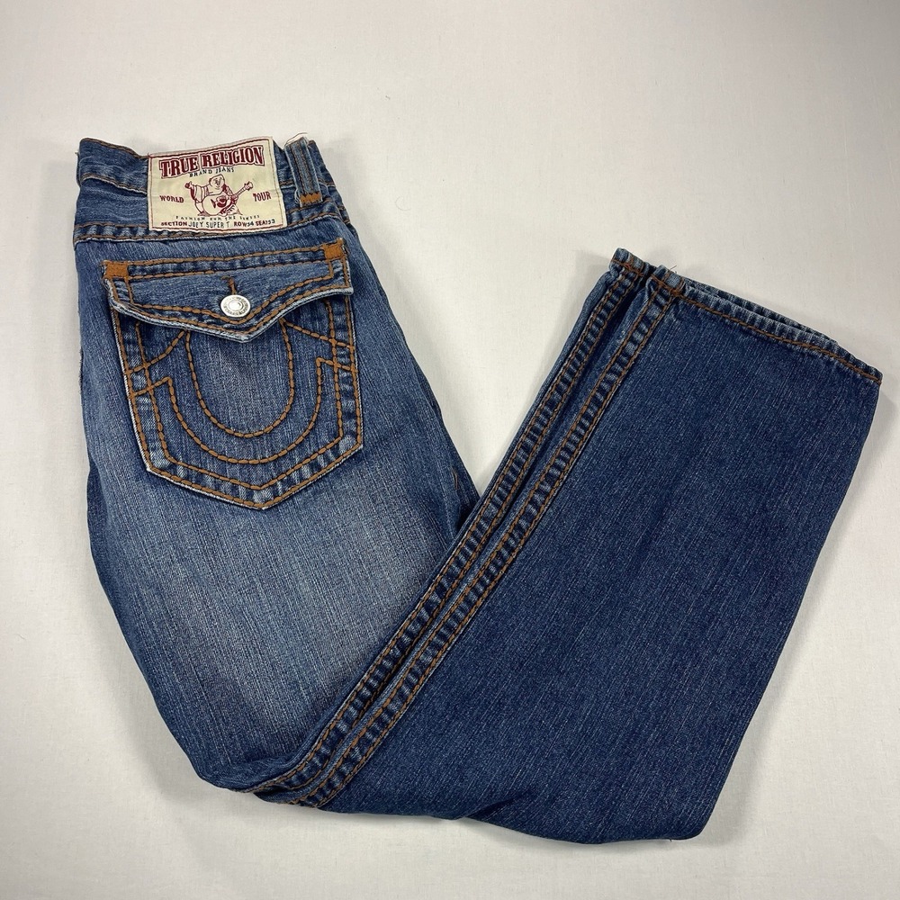 True Religion Womens World Tour Joey Super T Flared Jeans Blue 34 X 33